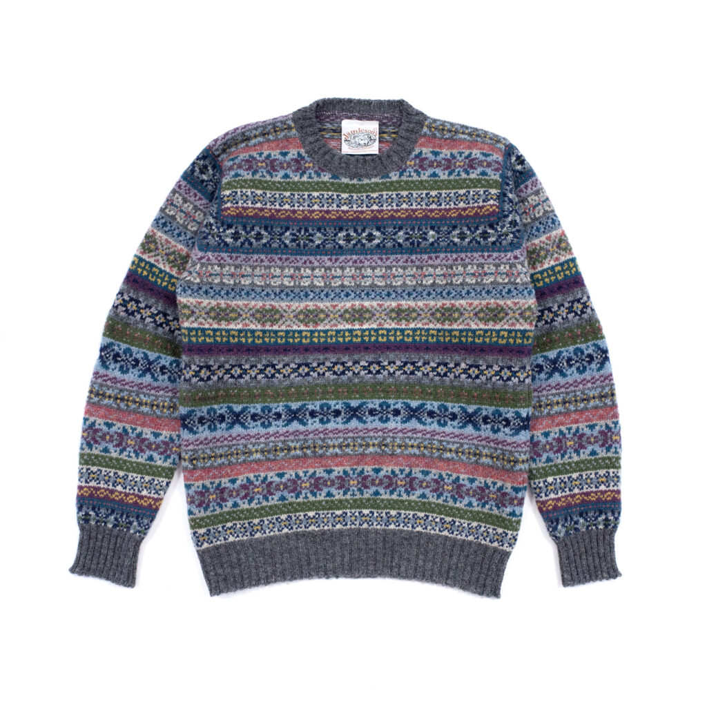 ジャミーソンズ・フェアアイルクルーネックセーター・シェットランドグレー