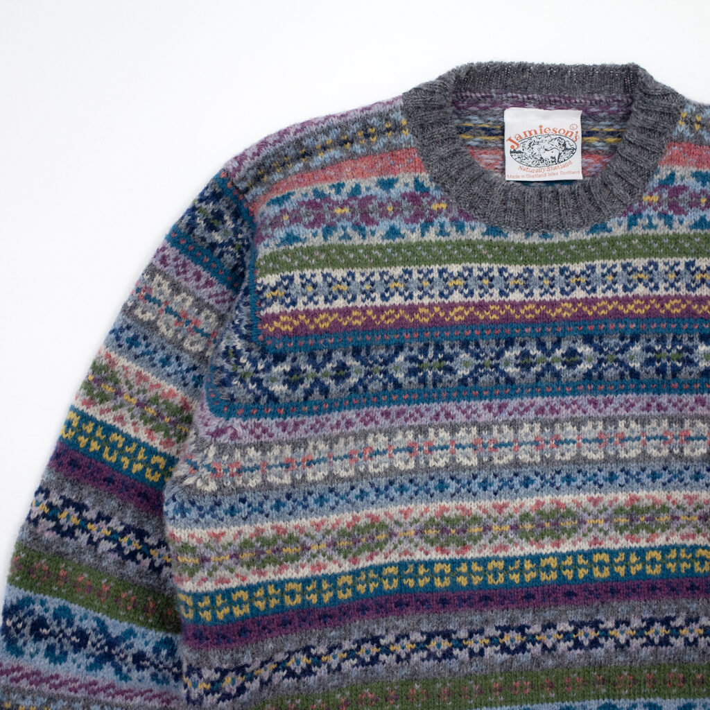 ジャミーソンズ・フェアアイルクルーネックセーター・シェットランドグレー