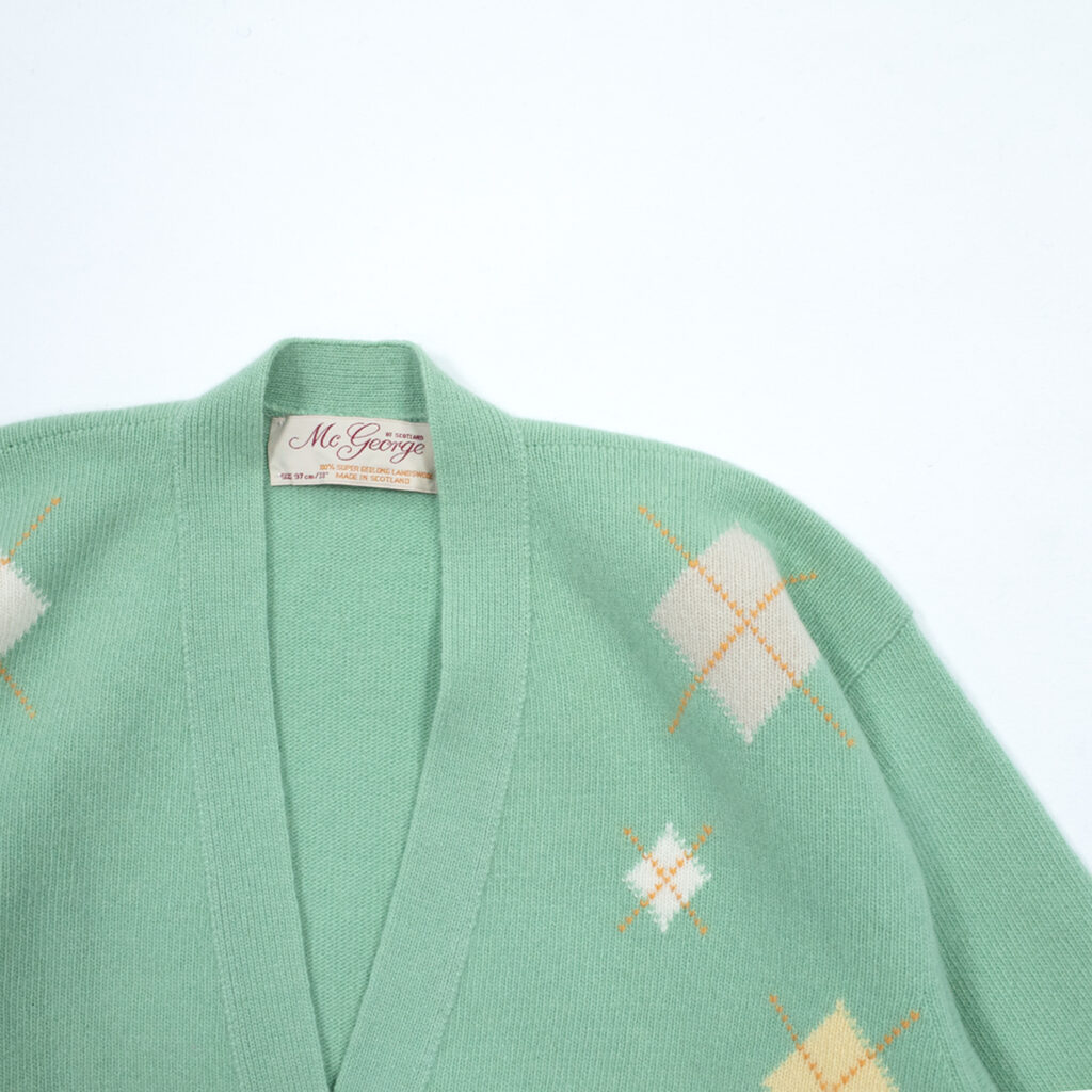 ヴィンテージ・マックジョージ・レディス・スーパージーロングアーガイル・カーディガン・ミント