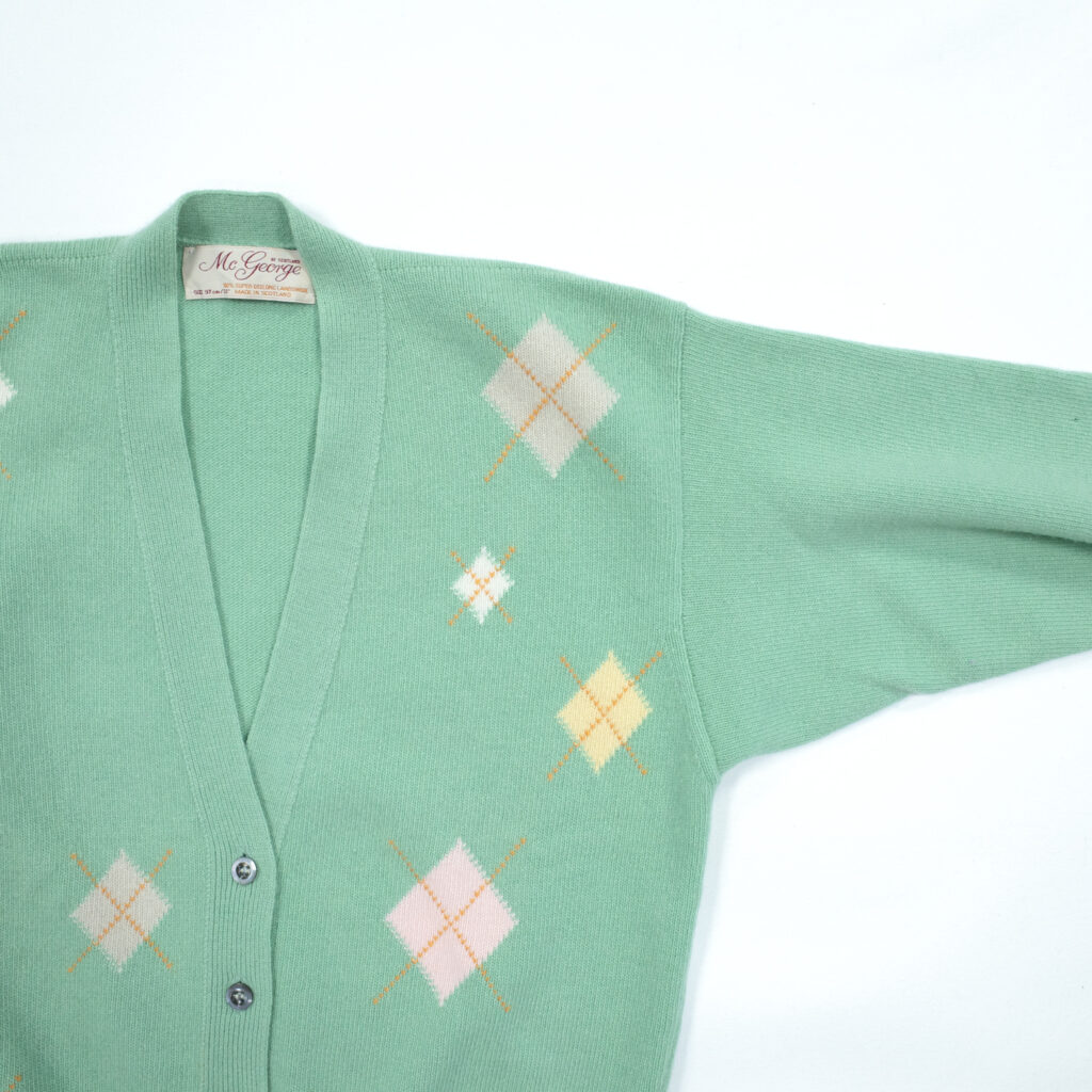 ヴィンテージ・マックジョージ・レディス・スーパージーロングアーガイル・カーディガン・ミント